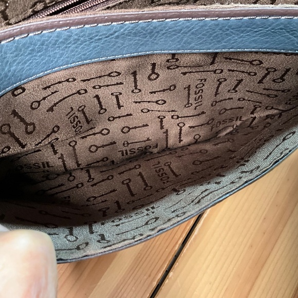 FOSSIL ‘LONG LIVE VINTAGE’ Leather Denim Blue Shoulder Flap Bag Removable Strap - Picture 8 of 11